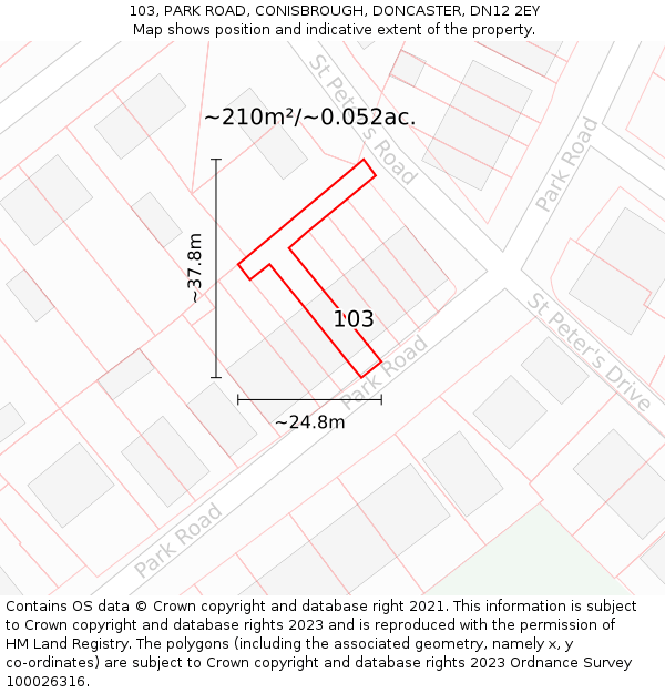 103, PARK ROAD, CONISBROUGH, DONCASTER, DN12 2EY: Plot and title map