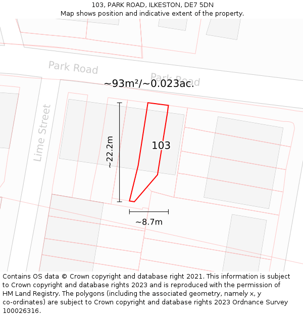 103, PARK ROAD, ILKESTON, DE7 5DN: Plot and title map