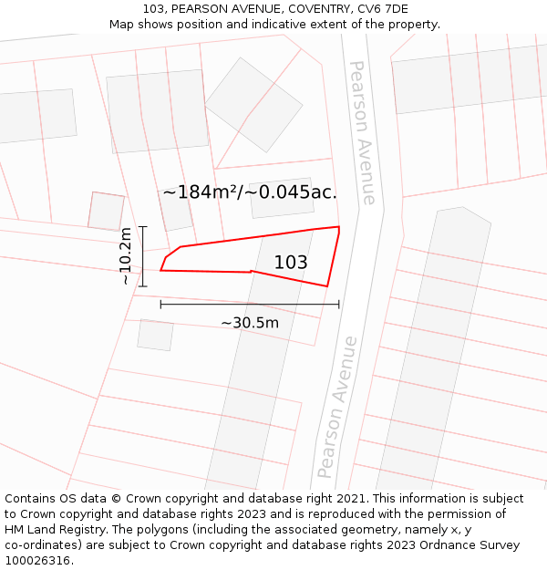 103, PEARSON AVENUE, COVENTRY, CV6 7DE: Plot and title map