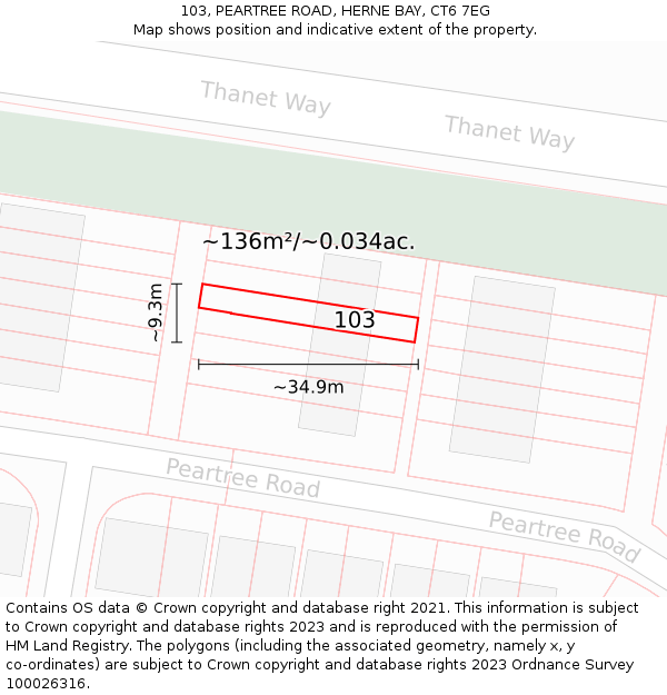 103, PEARTREE ROAD, HERNE BAY, CT6 7EG: Plot and title map