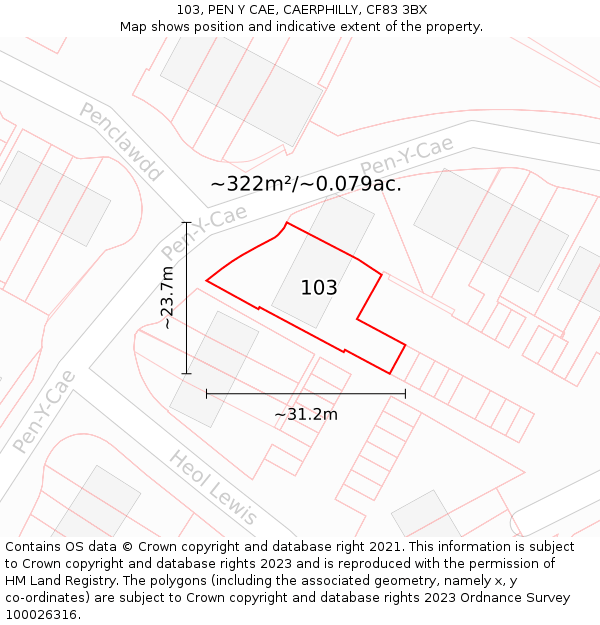 103, PEN Y CAE, CAERPHILLY, CF83 3BX: Plot and title map