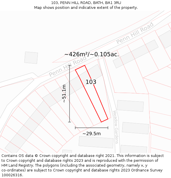 103, PENN HILL ROAD, BATH, BA1 3RU: Plot and title map