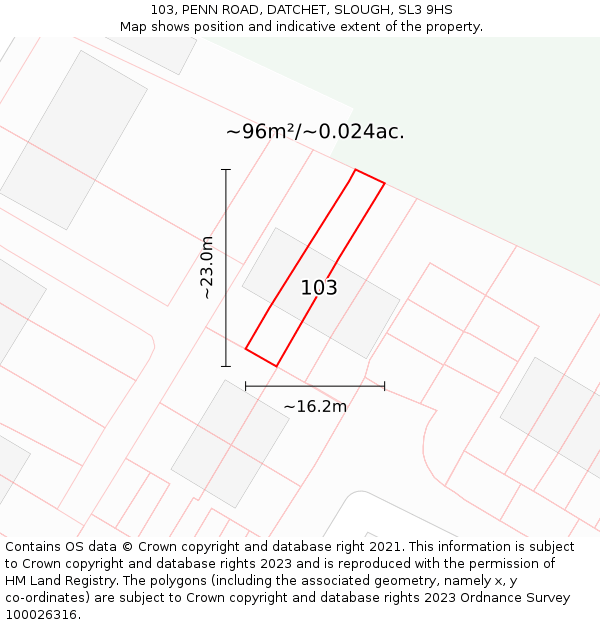 103, PENN ROAD, DATCHET, SLOUGH, SL3 9HS: Plot and title map