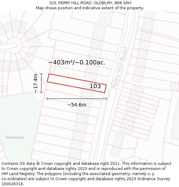 103, PERRY HILL ROAD, OLDBURY, B68 0AH: Plot and title map