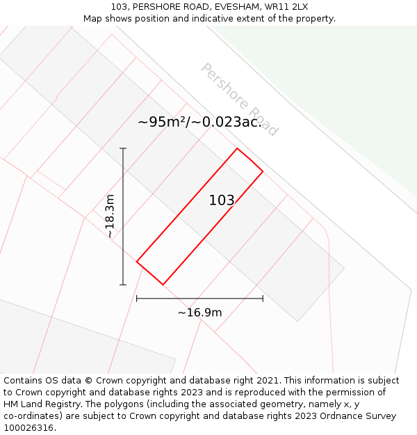 103, PERSHORE ROAD, EVESHAM, WR11 2LX: Plot and title map