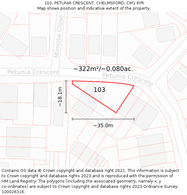 103, PETUNIA CRESCENT, CHELMSFORD, CM1 6YR: Plot and title map