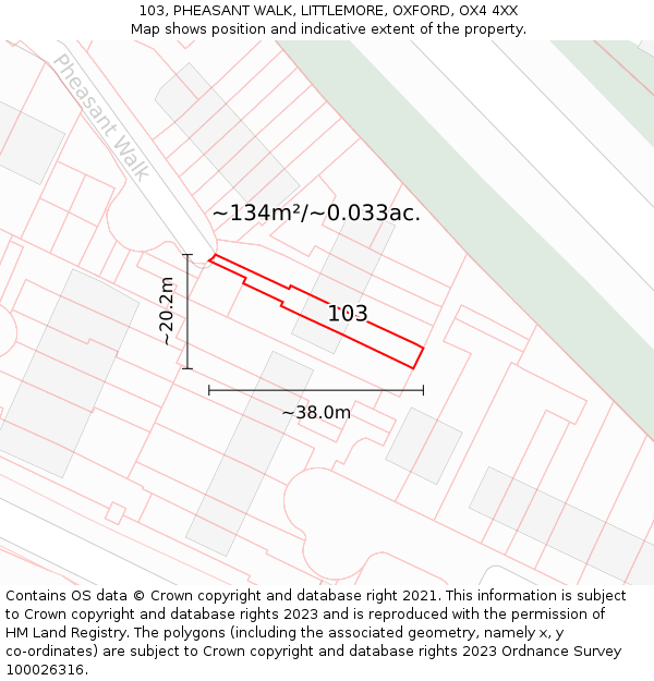 103, PHEASANT WALK, LITTLEMORE, OXFORD, OX4 4XX: Plot and title map