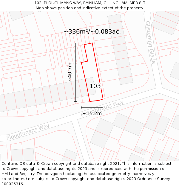 103, PLOUGHMANS WAY, RAINHAM, GILLINGHAM, ME8 8LT: Plot and title map