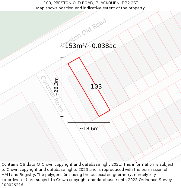 103, PRESTON OLD ROAD, BLACKBURN, BB2 2ST: Plot and title map