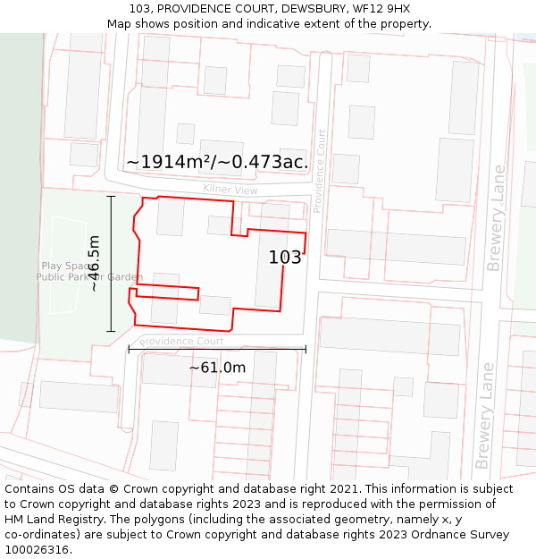 103, PROVIDENCE COURT, DEWSBURY, WF12 9HX: Plot and title map