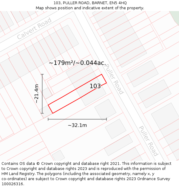 103, PULLER ROAD, BARNET, EN5 4HQ: Plot and title map