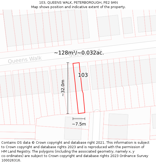 103, QUEENS WALK, PETERBOROUGH, PE2 9AN: Plot and title map