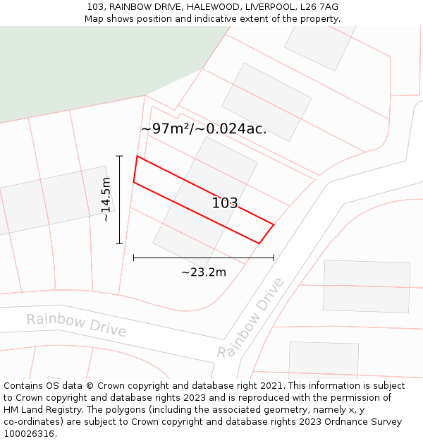 103, RAINBOW DRIVE, HALEWOOD, LIVERPOOL, L26 7AG: Plot and title map