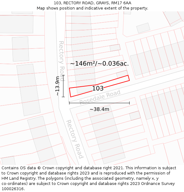 103, RECTORY ROAD, GRAYS, RM17 6AA: Plot and title map