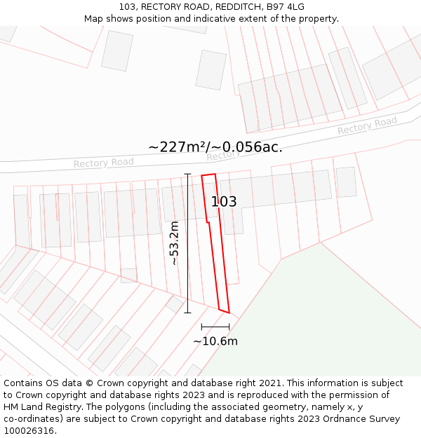 103, RECTORY ROAD, REDDITCH, B97 4LG: Plot and title map