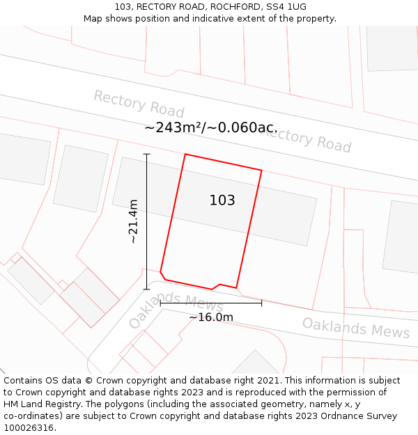 103, RECTORY ROAD, ROCHFORD, SS4 1UG: Plot and title map