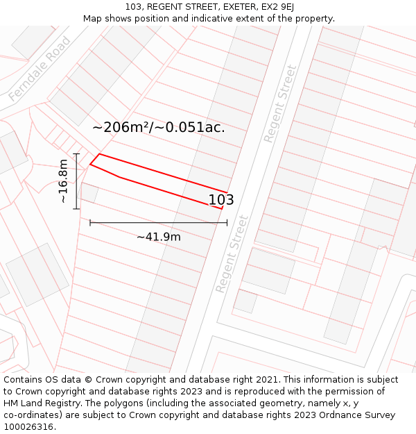 103, REGENT STREET, EXETER, EX2 9EJ: Plot and title map