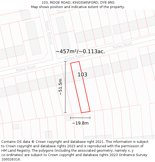 103, RIDGE ROAD, KINGSWINFORD, DY6 9RG: Plot and title map