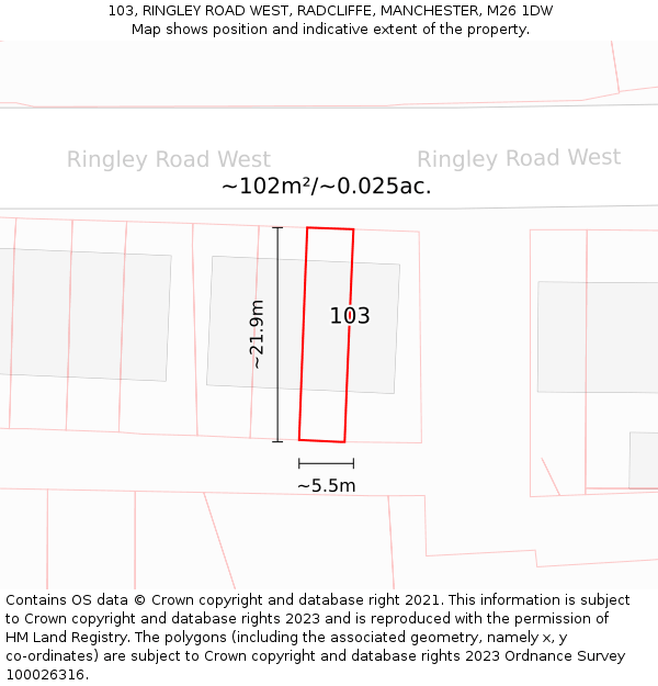103, RINGLEY ROAD WEST, RADCLIFFE, MANCHESTER, M26 1DW: Plot and title map