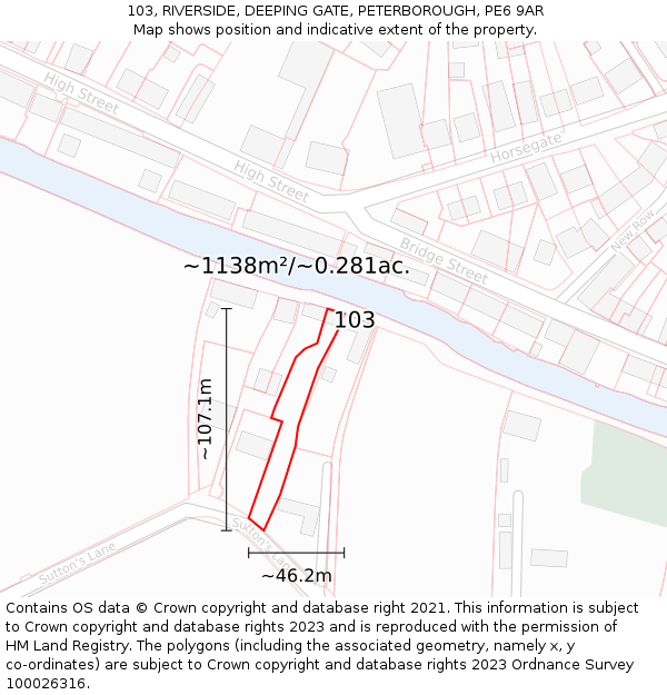 103, RIVERSIDE, DEEPING GATE, PETERBOROUGH, PE6 9AR: Plot and title map