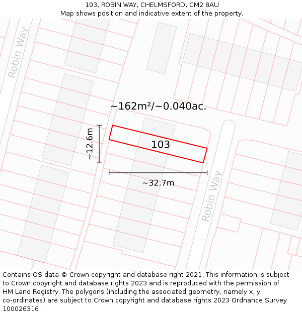 103, ROBIN WAY, CHELMSFORD, CM2 8AU: Plot and title map