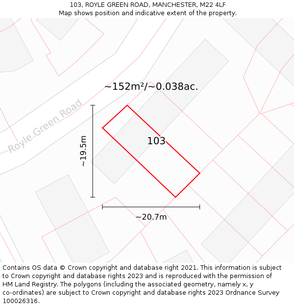 103, ROYLE GREEN ROAD, MANCHESTER, M22 4LF: Plot and title map