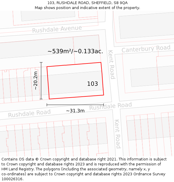 103, RUSHDALE ROAD, SHEFFIELD, S8 9QA: Plot and title map