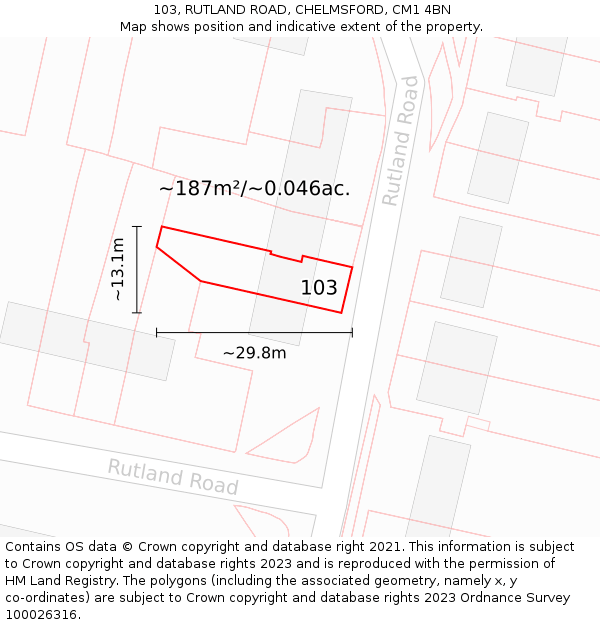 103, RUTLAND ROAD, CHELMSFORD, CM1 4BN: Plot and title map