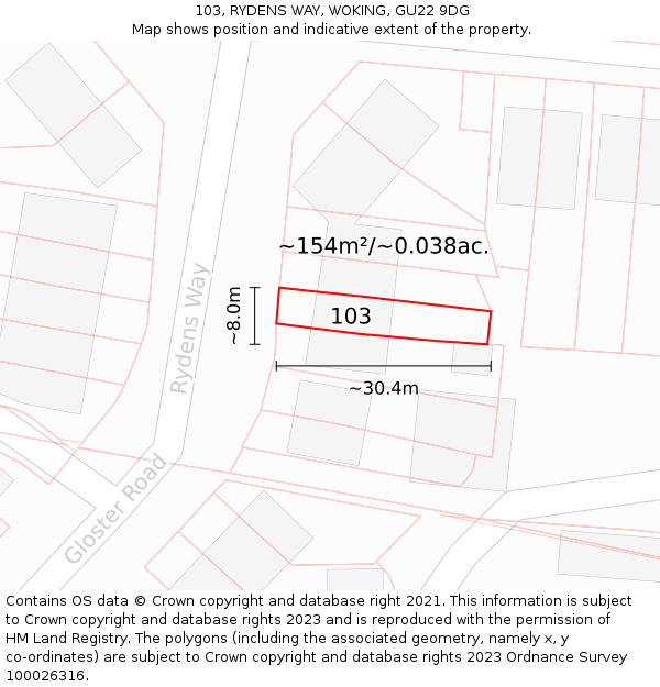 103, RYDENS WAY, WOKING, GU22 9DG: Plot and title map