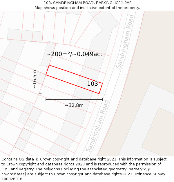 103, SANDRINGHAM ROAD, BARKING, IG11 9AF: Plot and title map
