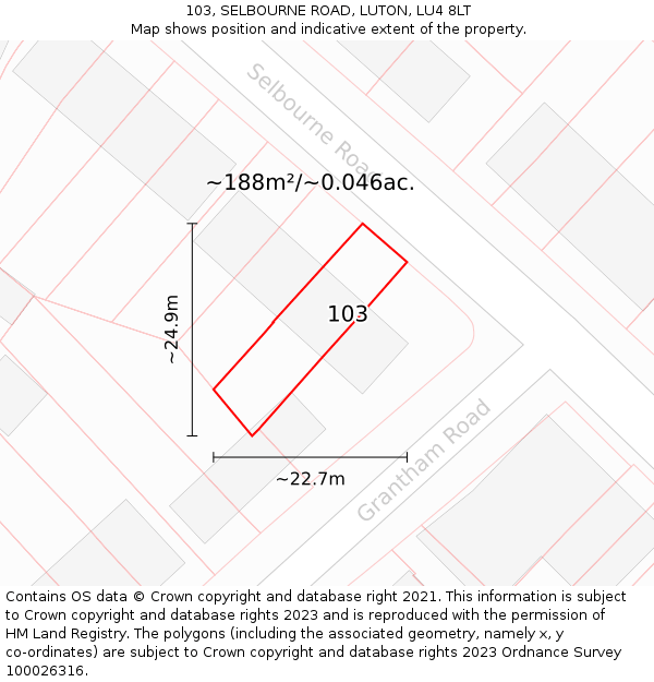 103, SELBOURNE ROAD, LUTON, LU4 8LT: Plot and title map