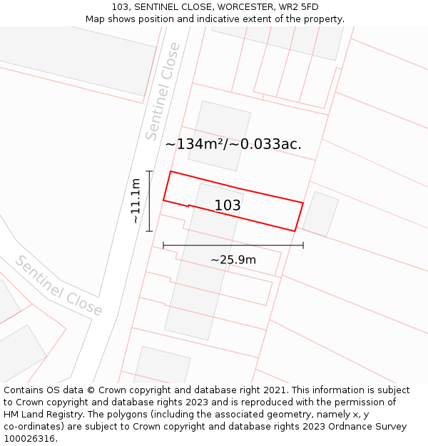 103, SENTINEL CLOSE, WORCESTER, WR2 5FD: Plot and title map