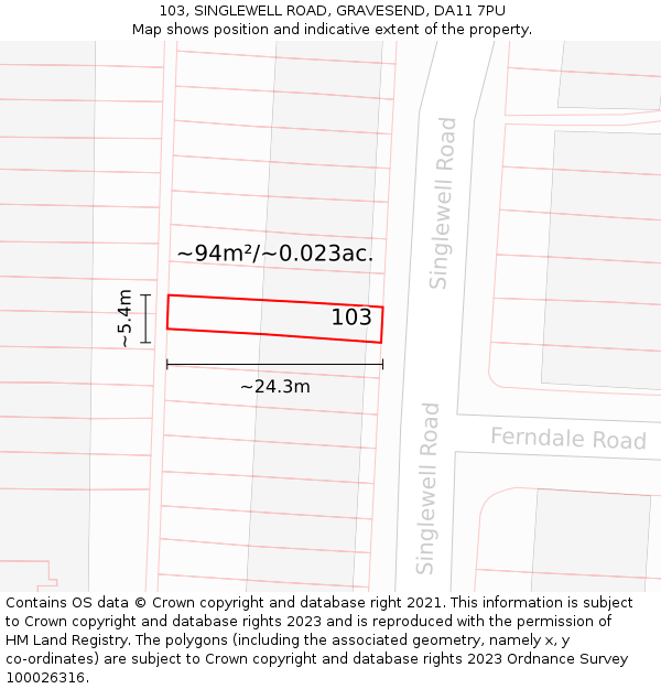 103, SINGLEWELL ROAD, GRAVESEND, DA11 7PU: Plot and title map