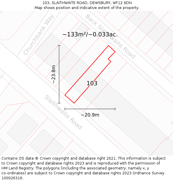 103, SLAITHWAITE ROAD, DEWSBURY, WF12 9DN: Plot and title map