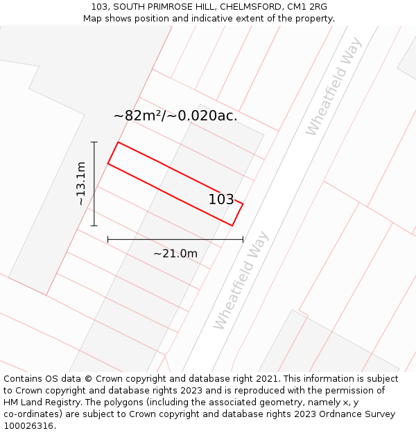 103, SOUTH PRIMROSE HILL, CHELMSFORD, CM1 2RG: Plot and title map