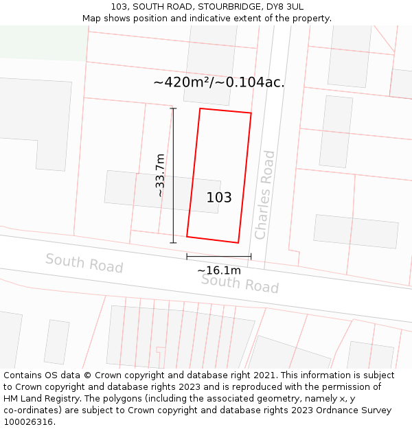 103, SOUTH ROAD, STOURBRIDGE, DY8 3UL: Plot and title map