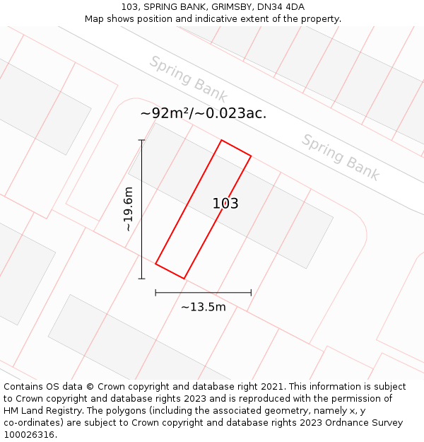 103, SPRING BANK, GRIMSBY, DN34 4DA: Plot and title map