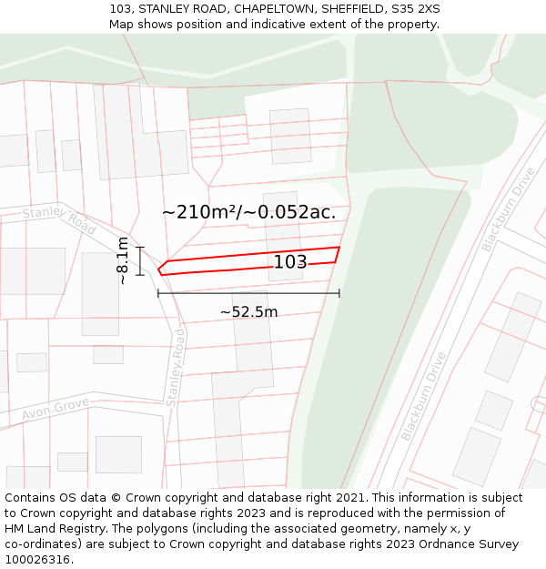 103, STANLEY ROAD, CHAPELTOWN, SHEFFIELD, S35 2XS: Plot and title map