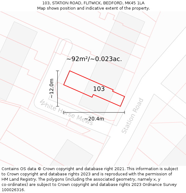 103, STATION ROAD, FLITWICK, BEDFORD, MK45 1LA: Plot and title map