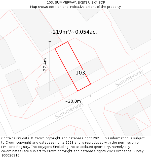 103, SUMMERWAY, EXETER, EX4 8DP: Plot and title map