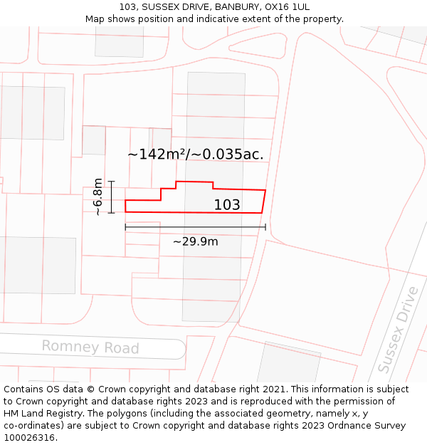 103, SUSSEX DRIVE, BANBURY, OX16 1UL: Plot and title map