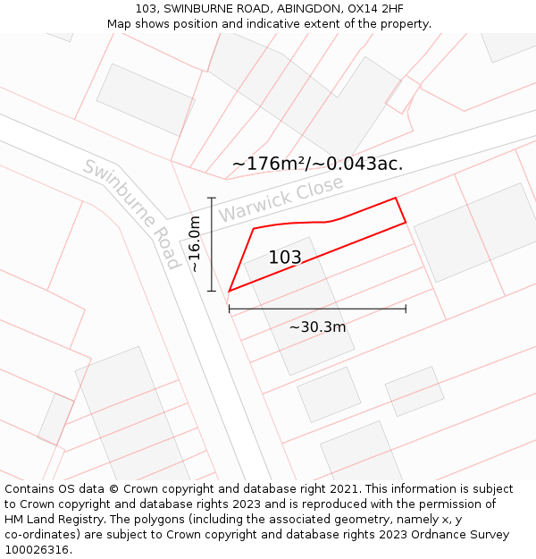103, SWINBURNE ROAD, ABINGDON, OX14 2HF: Plot and title map