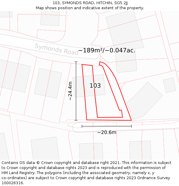 103, SYMONDS ROAD, HITCHIN, SG5 2JJ: Plot and title map