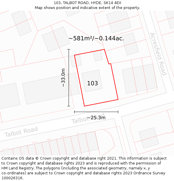 103, TALBOT ROAD, HYDE, SK14 4EX: Plot and title map