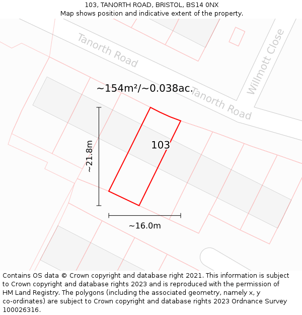 103, TANORTH ROAD, BRISTOL, BS14 0NX: Plot and title map