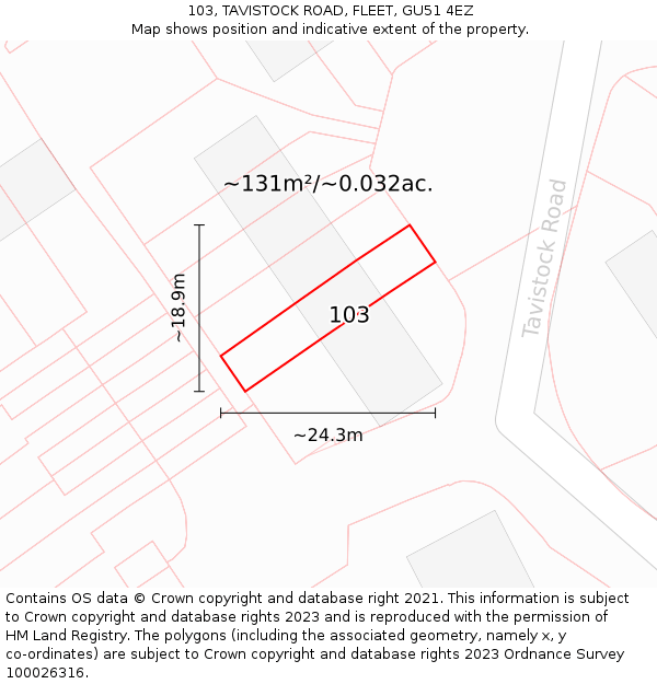 103, TAVISTOCK ROAD, FLEET, GU51 4EZ: Plot and title map
