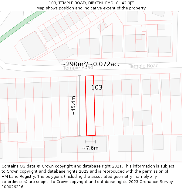 103, TEMPLE ROAD, BIRKENHEAD, CH42 9JZ: Plot and title map