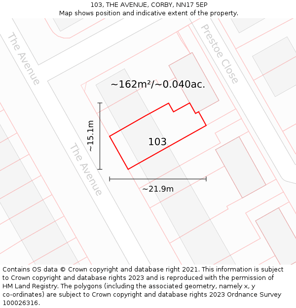 103, THE AVENUE, CORBY, NN17 5EP: Plot and title map