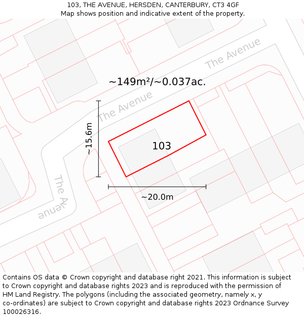 103, THE AVENUE, HERSDEN, CANTERBURY, CT3 4GF: Plot and title map