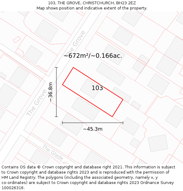 103, THE GROVE, CHRISTCHURCH, BH23 2EZ: Plot and title map